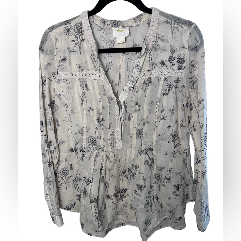 EUC Maeve Anthropologie Pleated Long Sleeve Floral Print Top size 4